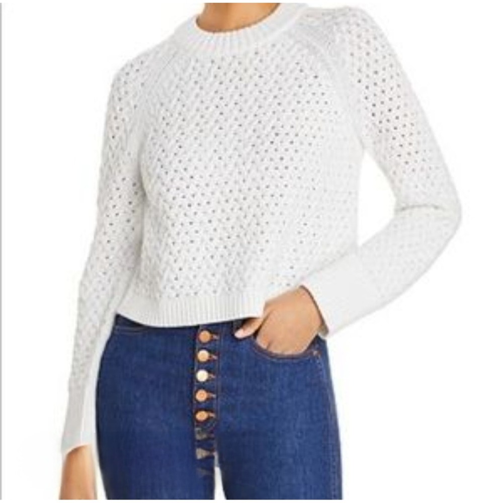 Alice + Olivia Leta White Pointelle Knit Cotton Wool Blend Sweater CC102533709 S